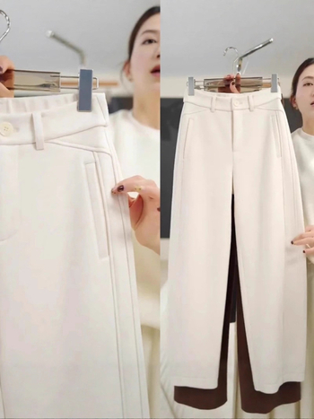 Ženske hlače ravnog kroja, jesen 2025, visoki struk, mješavina vlakana 70–80% polyester/vuna, standardne debljine, elegantan gradski stil