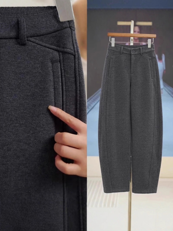 Ženske hlače ravnog kroja, jesen 2025, visoki struk, mješavina vlakana 70–80% polyester/vuna, standardne debljine, elegantan gradski stil
