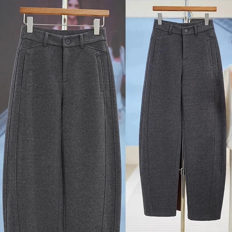 Ženske hlače ravnog kroja, jesen 2025, visoki struk, mješavina vlakana 70–80% polyester/vuna, standardne debljine, elegantan gradski stil