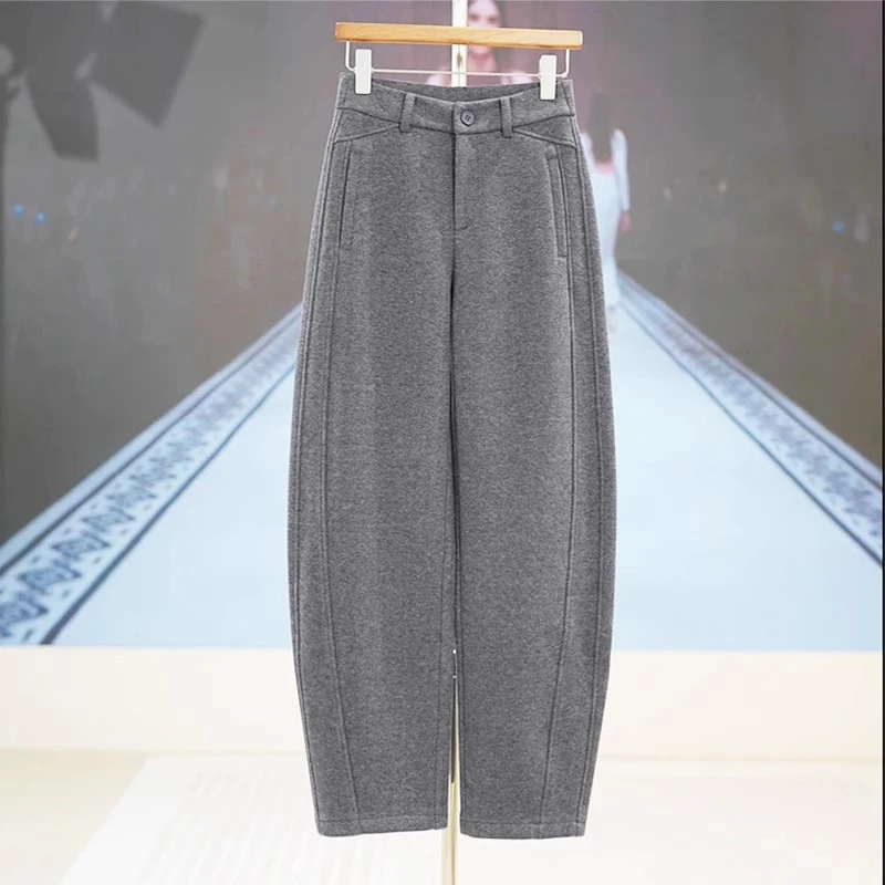 Ženske hlače ravnog kroja, jesen 2025, visoki struk, mješavina vlakana 70–80% polyester/vuna, standardne debljine, elegantan gradski stil
