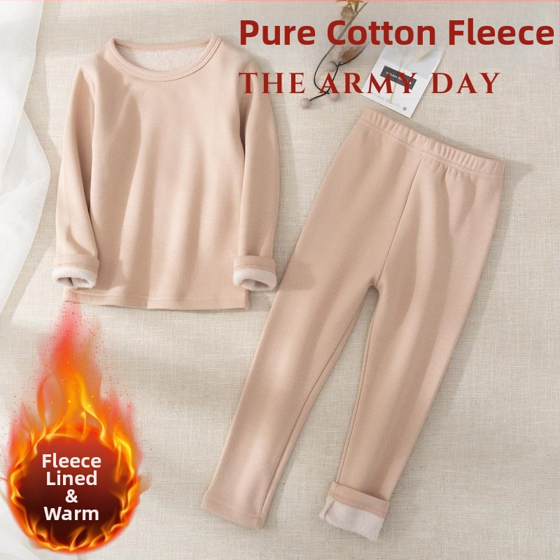 Vaikų medvilninė termo apatinių komplektas, dviejų sluoksnių, storas, laisvas pjūvis, aukštos juosmens