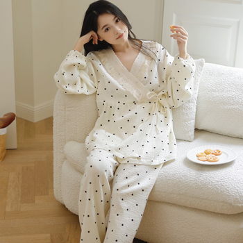 Σετ πιτζάμες για μητέρες και θηλάζουσες – από 100% βαμβακερή γάζα, μακριά μανίκια, παντελόνια, άνοιξη–φθινόπωρο, γλυκό και χαριτωμένο στυλ