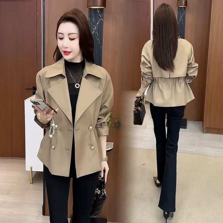 Palton femei windbreaker, guler stil sacou, mâneci lungi, talie, lungime obișnuită 50–65 cm