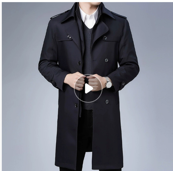Palton trench pentru bărbați, cu nasturi dubli, lung, căptușit cu căptușeală de blană detașabilă și umplutură din bumbac, pentru iarnă, croială lejeră