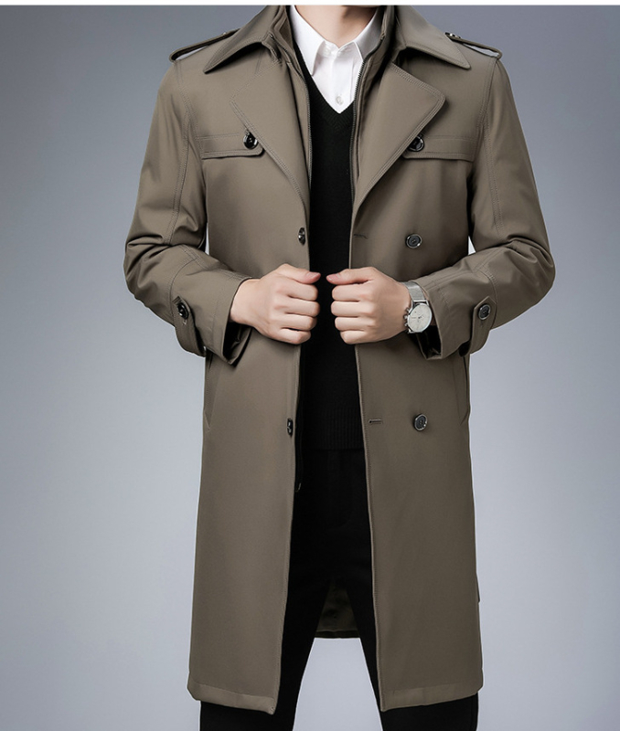 Palton trench pentru bărbați, cu nasturi dubli, lung, căptușit cu căptușeală de blană detașabilă și umplutură din bumbac, pentru iarnă, croială lejeră