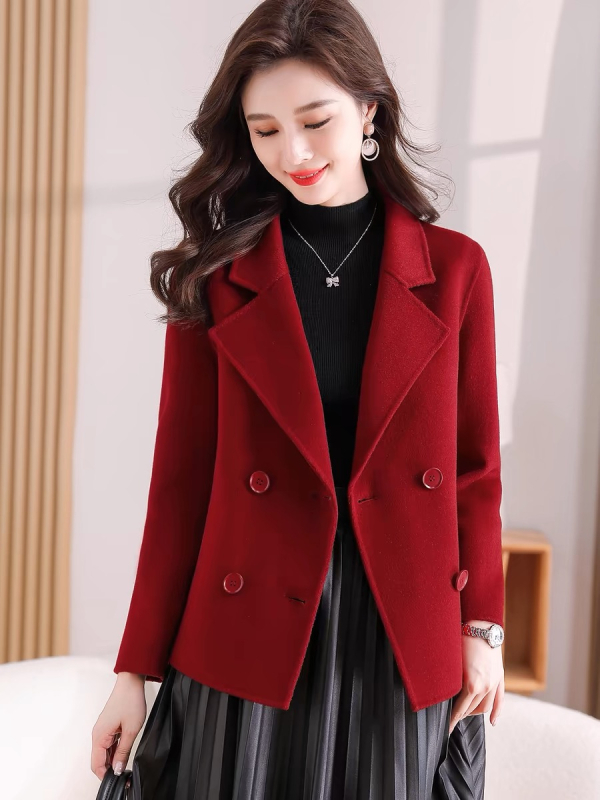 Női rövid gyapjúkabát Spandex és más rostokkal (<30% mindegyik) - 2025 ősz, lazán anyai stílusú külsőruha