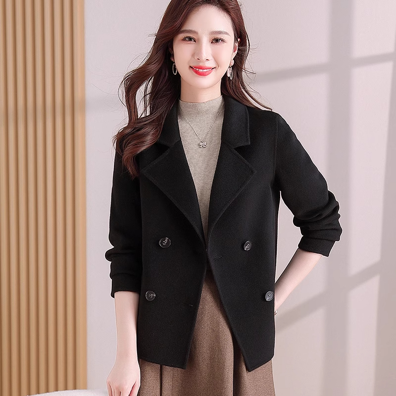 Női rövid gyapjúkabát Spandex és más rostokkal (<30% mindegyik) - 2025 ősz, lazán anyai stílusú külsőruha