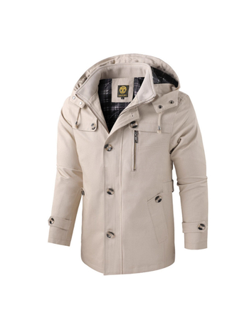Jachetă de bumbac pentru bărbați, lungime medie, cu glugă, fermoar frontal, guler înalt, croială lejeră – stil workwear japonez, primăvară-toamnă