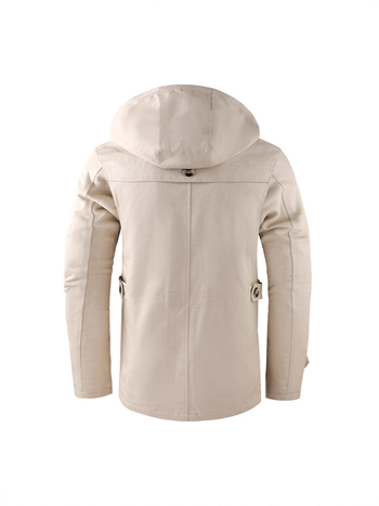 Jachetă de bumbac pentru bărbați, lungime medie, cu glugă, fermoar frontal, guler înalt, croială lejeră – stil workwear japonez, primăvară-toamnă