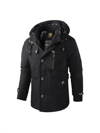 Jachetă de bumbac pentru bărbați, lungime medie, cu glugă, fermoar frontal, guler înalt, croială lejeră – stil workwear japonez, primăvară-toamnă