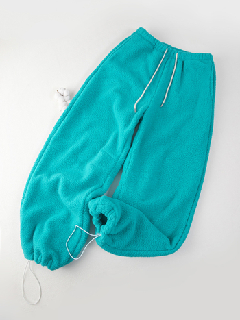 Pantaloni femei din lână de miel, căptușeală fleece, croială dreaptă, talie înaltă, iarnă