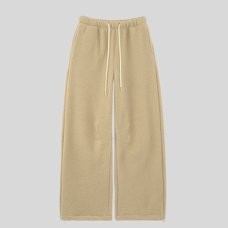 Pantaloni femei din lână de miel, căptușeală fleece, croială dreaptă, talie înaltă, iarnă