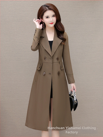 Damski trench coat srednje duljine, jesen 2025, korejski stil, slim fit, elegantan i zreo ženski kaput
