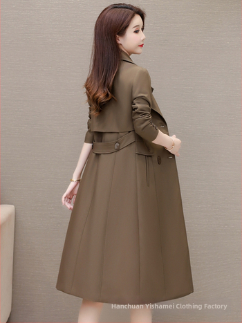 Damski trench coat srednje duljine, jesen 2025, korejski stil, slim fit, elegantan i zreo ženski kaput