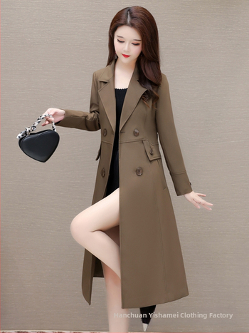 Damski trench coat srednje duljine, jesen 2025, korejski stil, slim fit, elegantan i zreo ženski kaput