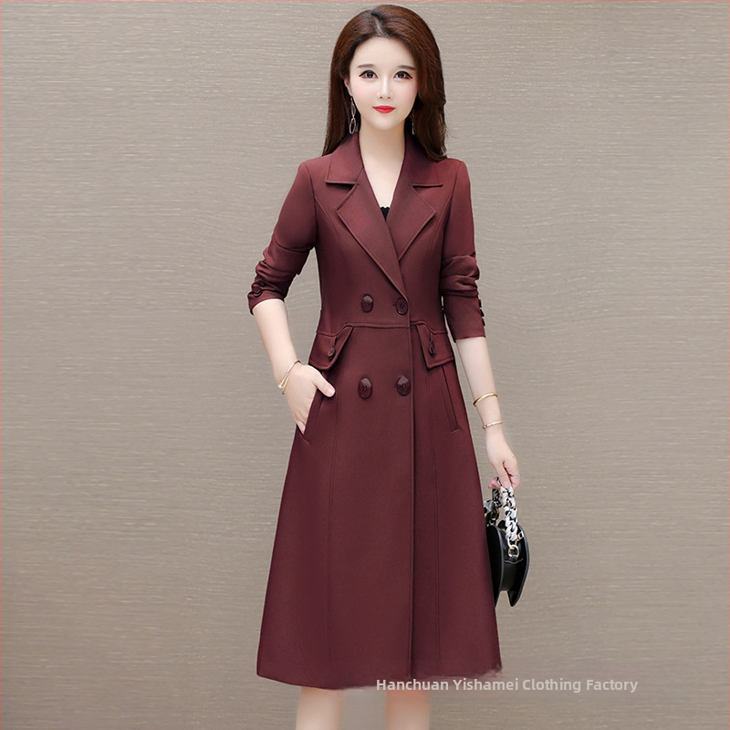 Damski trench coat srednje duljine, jesen 2025, korejski stil, slim fit, elegantan i zreo ženski kaput