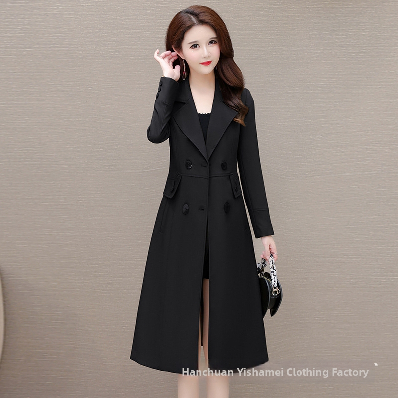 Damski trench coat srednje duljine, jesen 2025, korejski stil, slim fit, elegantan i zreo ženski kaput