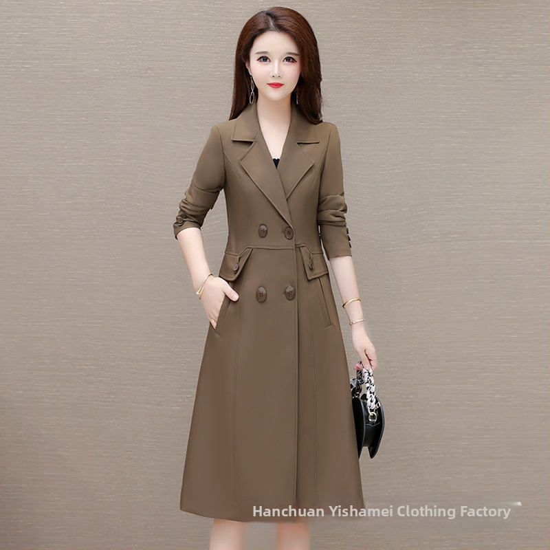 Damski trench coat srednje duljine, jesen 2025, korejski stil, slim fit, elegantan i zreo ženski kaput