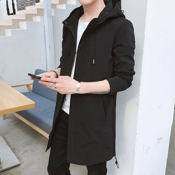 Palton bărbătesc cu glugă, lungime medie, croială Slim, guler înalt; material Modal, păr de iepure, căptușeală poliester