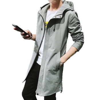 Palton bărbătesc cu glugă, lungime medie, croială Slim, guler înalt; material Modal, păr de iepure, căptușeală poliester