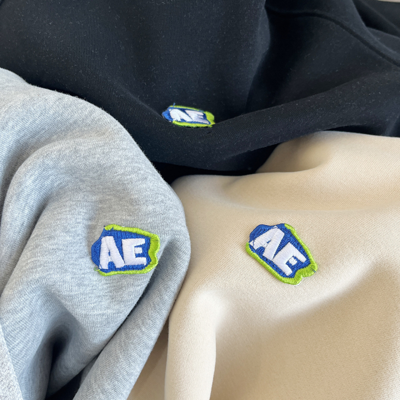 ADERH Hoodie od flisa s našivenim slovima, široka silueta, korejski stil, unisex