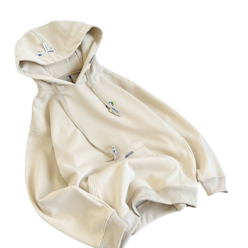ADERH Hoodie od flisa s našivenim slovima, široka silueta, korejski stil, unisex