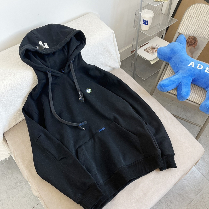 ADERH Hoodie od flisa s našivenim slovima, široka silueta, korejski stil, unisex
