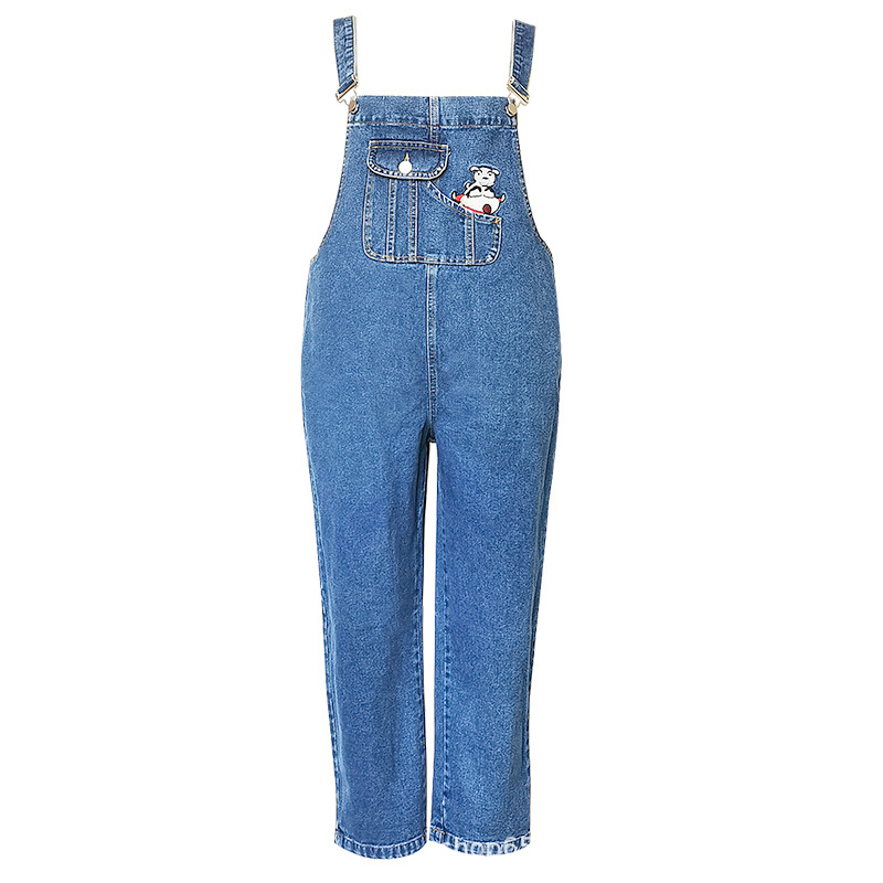 Σετ εγκυμοσύνης από τζιν παντελόνια με τιράντες, ελαφρώς φαρδιά γραμμή, υποστήριξη κοιλιάς, denim ύφασμα με 90–95% πολυεστέρα, άνοιξη 2024