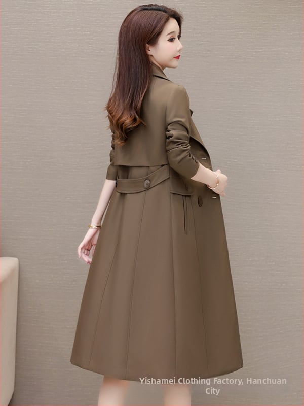 Ženski trench coat srednje dolžine, korejski stil uski kroj, poliester, 3D vzorec, ovratnik sakoa