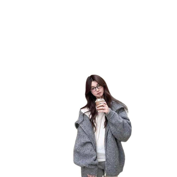 Pamukasti kardigan s kapuljačom i zatvaračem, široka silueta, dugi rukavi, za jesen-zimu