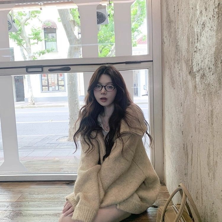 Pamukasti kardigan s kapuljačom i zatvaračem, široka silueta, dugi rukavi, za jesen-zimu