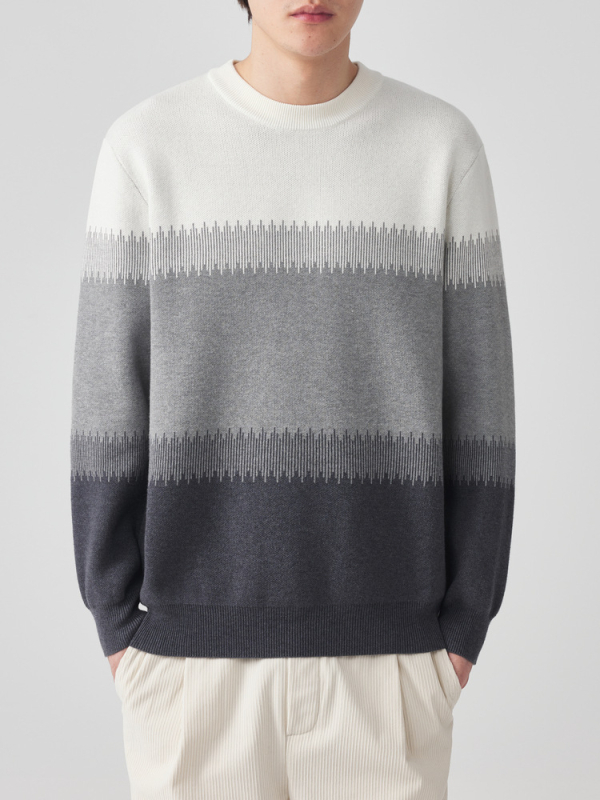 M-MAICCO color-block sesame-dot jacquard džemper s okruglim izrezom, dugi rukavi, pamukasto-mješani materijal, zima 2025