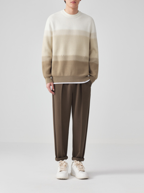 M-MAICCO color-block sesame-dot jacquard džemper s okruglim izrezom, dugi rukavi, pamukasto-mješani materijal, zima 2025