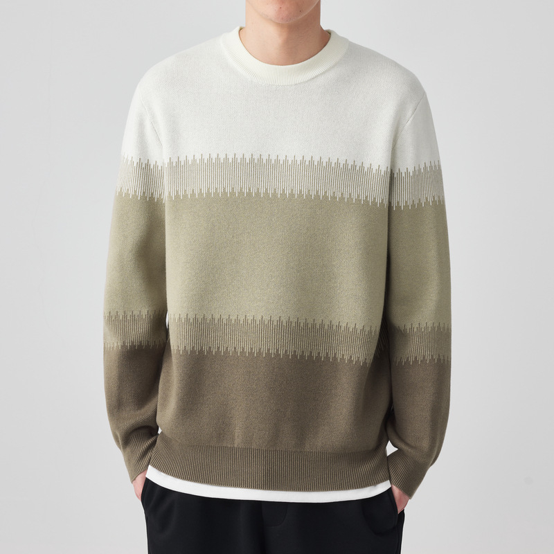 M-MAICCO color-block sesame-dot jacquard džemper s okruglim izrezom, dugi rukavi, pamukasto-mješani materijal, zima 2025