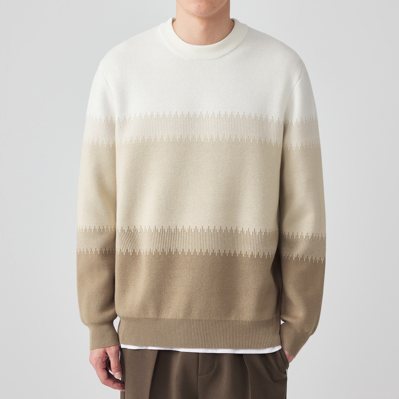 M-MAICCO color-block sesame-dot jacquard džemper s okruglim izrezom, dugi rukavi, pamukasto-mješani materijal, zima 2025
