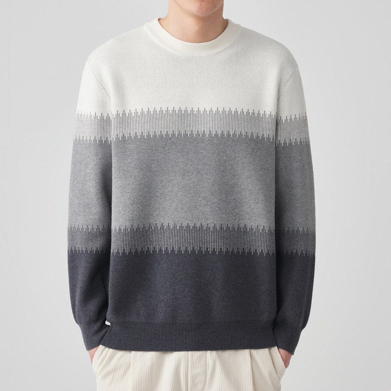 M-MAICCO color-block sesame-dot jacquard džemper s okruglim izrezom, dugi rukavi, pamukasto-mješani materijal, zima 2025