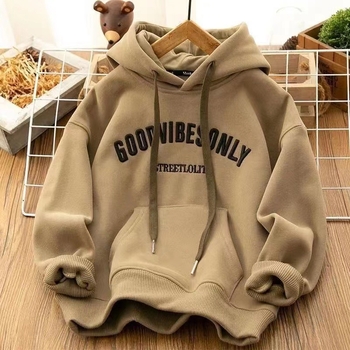Korejskog stila hoodie s kapuljom, fleece podstava, debeli zimski sloj, unisex udoban kroj, 90% poliester