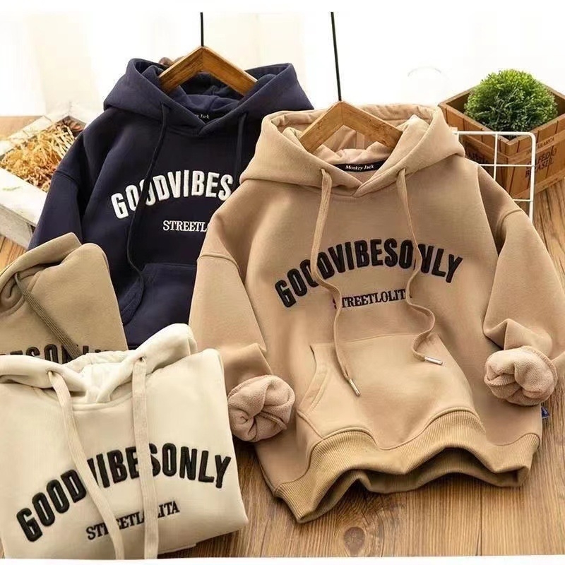 Korejskog stila hoodie s kapuljom, fleece podstava, debeli zimski sloj, unisex udoban kroj, 90% poliester