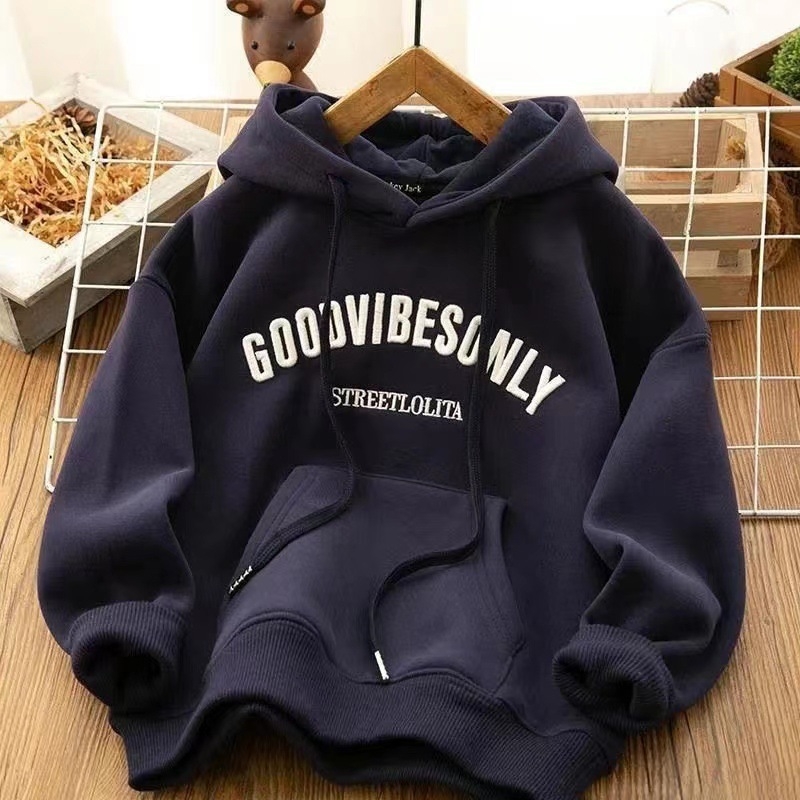 Korejskog stila hoodie s kapuljom, fleece podstava, debeli zimski sloj, unisex udoban kroj, 90% poliester