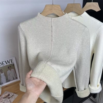 Ženski pleteni džemper od ice silk, uobičajene debljine, pola visokog ovratnika, rukavi princeze