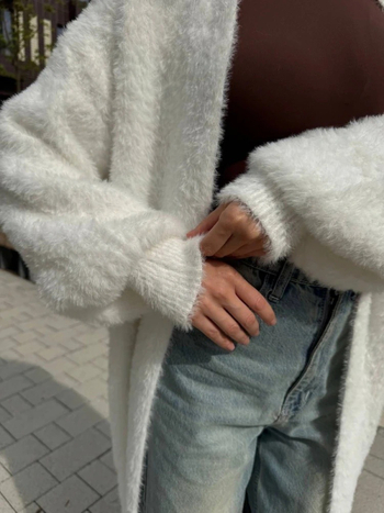 Ženski dugi pleteni kardigan, pahuljast i topao, bez ovratnika, dugi rukavi, jednobojan, kardigan stil, japansko-korejski ležerni stil, jesen zima, poliesterova smjesa