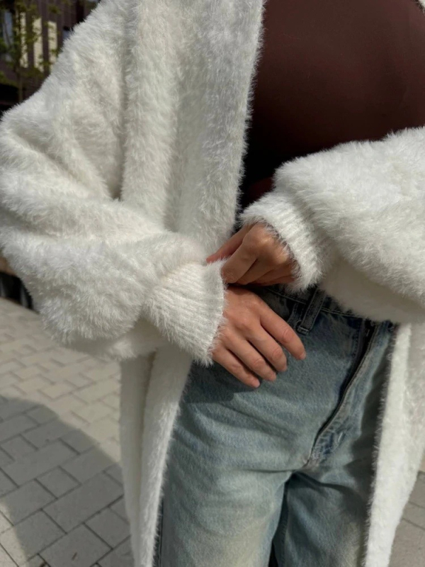 Ženski dugi pleteni kardigan, pahuljast i topao, bez ovratnika, dugi rukavi, jednobojan, kardigan stil, japansko-korejski ležerni stil, jesen zima, poliesterova smjesa