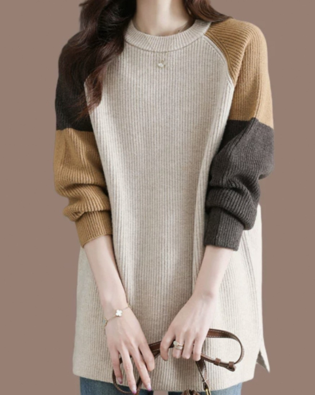 Pleteni pulover s jednostavnim uzorkom, kapuljača, srednja duljina, uski kroj, elegantan gradski stil