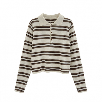 Trikotāžas tops ar poloko krekli un kontrastainām svītrām, garas piedurknes, parastā garums, >95% kokvilna