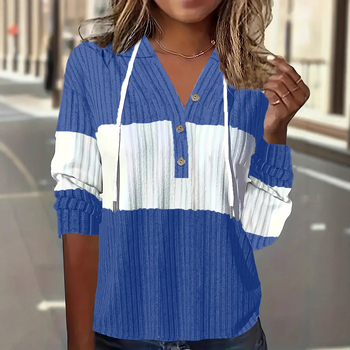 Női kapucnis, hosszú ujjú felső paneles dizájnnal (laza szabás; V-nyak; hosszú ujj)