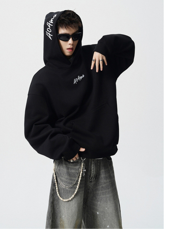 Duks s kapuljom od flisa s tiskom američkih slova, poliester materijal, fleece podstava, širok kroj