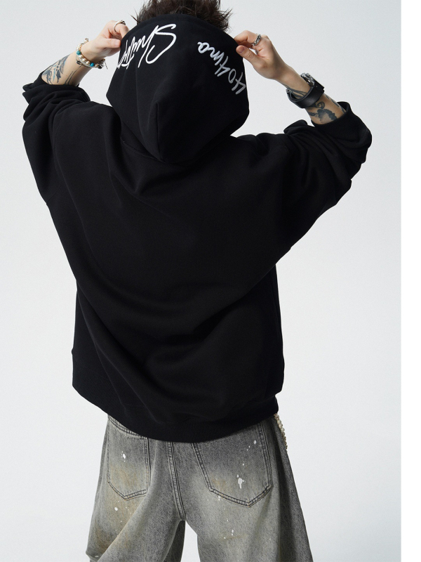 Duks s kapuljom od flisa s tiskom američkih slova, poliester materijal, fleece podstava, širok kroj