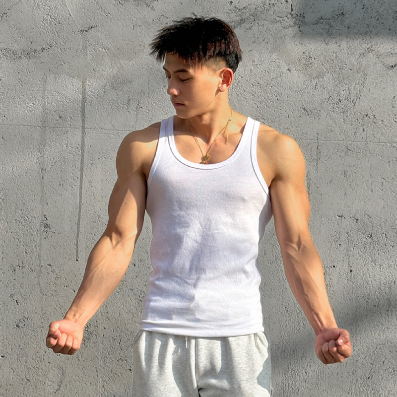Muški sportski bez rukava top, široka silueta, poliester, za sport, proljeće 2025, ravni donji rub