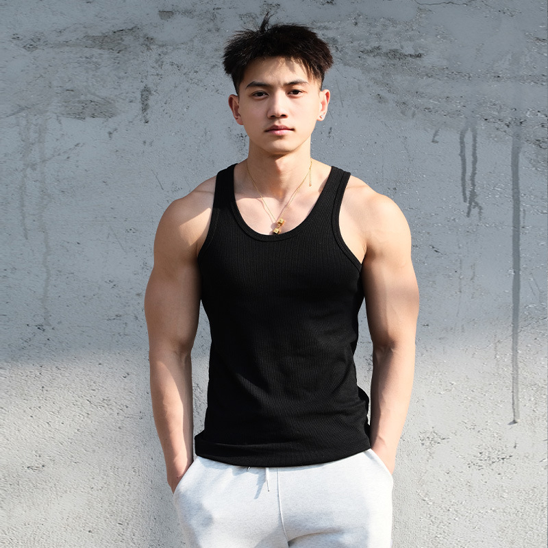 Muški sportski bez rukava top, široka silueta, poliester, za sport, proljeće 2025, ravni donji rub