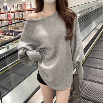 Ženski pleteni džemper s rukavima nalik na netopira i otvorenim ramenima, ležerni kroj, gusti pleteni materijal, 3D uzorak